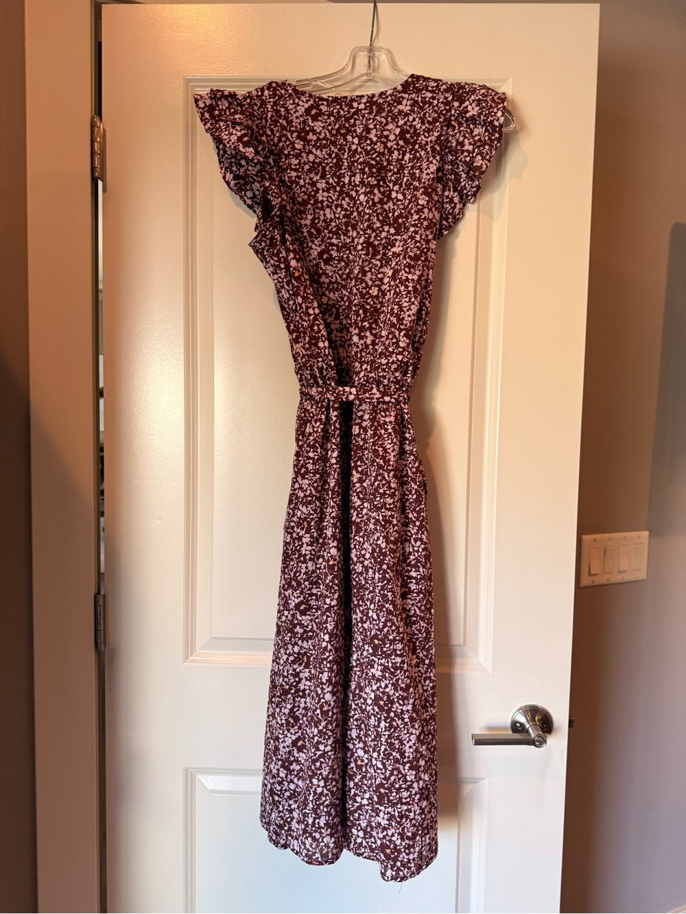 a new day Burgundy Floral Wrap Midi Dress with Flutter Sleeves - Picture 3 of 3
